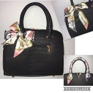 Twilly Handbag Headband Neck Tie Scarf (1) Pink White